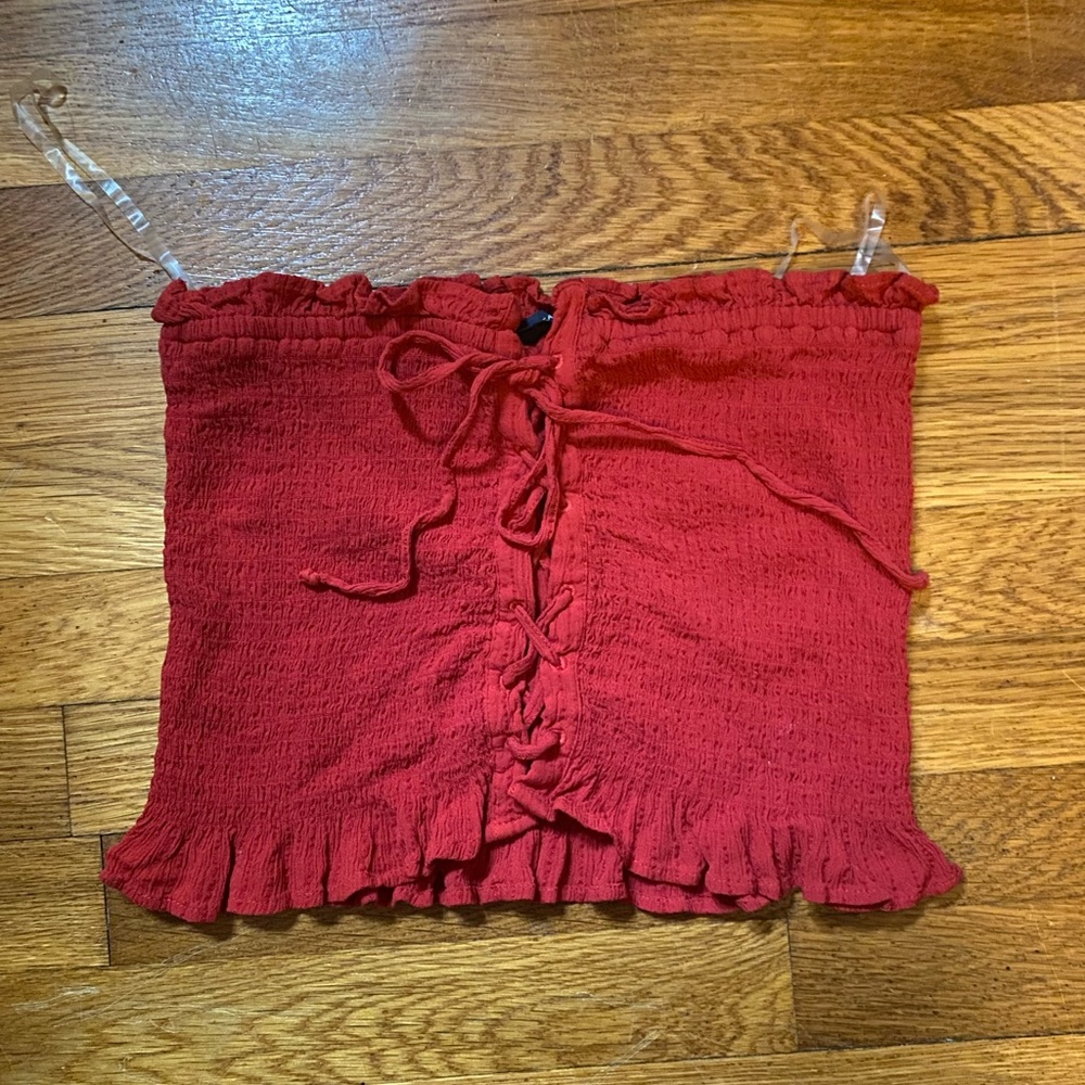⚡️AMERICAN EAGLE red smocked lace up tube top⚡️ - Picture 4 of 8